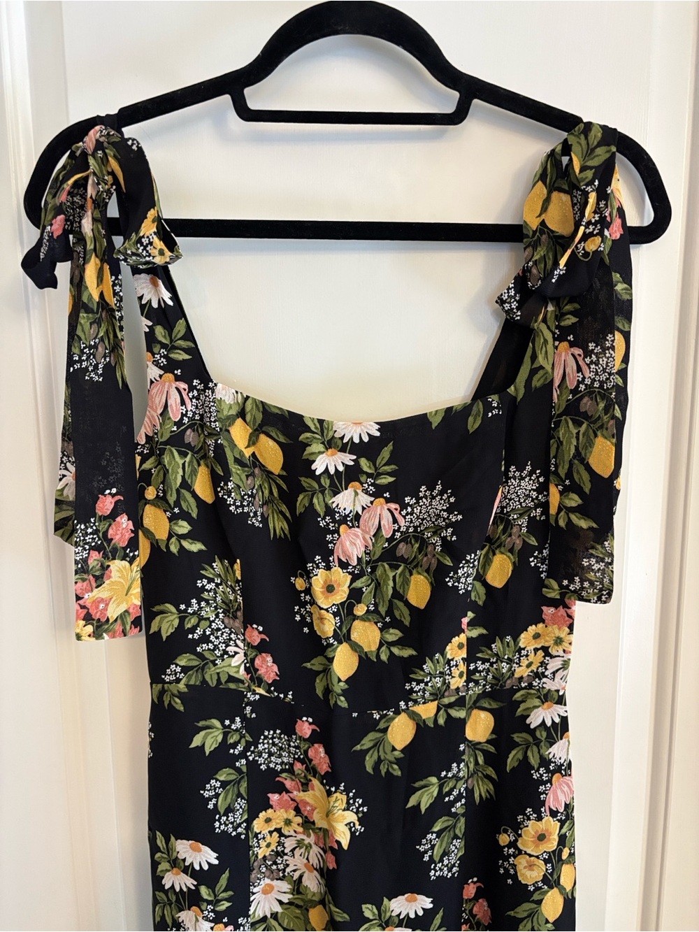 Reformation Twilight Floral Lemon Sicilia Tie-Shoulder Midi Dress Size 4